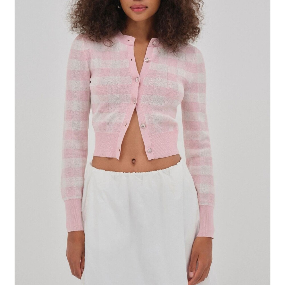 For Love & Lemons Cardigan striped knit womens Pink Cream (small) lightweight